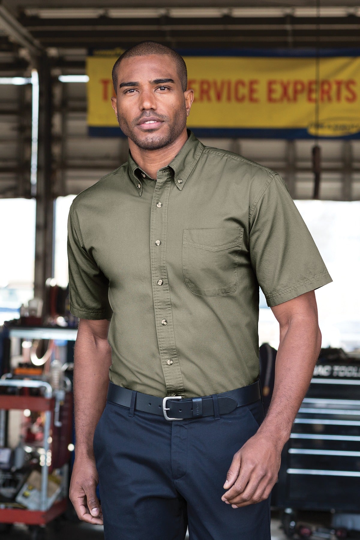 Black Port Authority Short Sleeve Twill Shirt. S500T