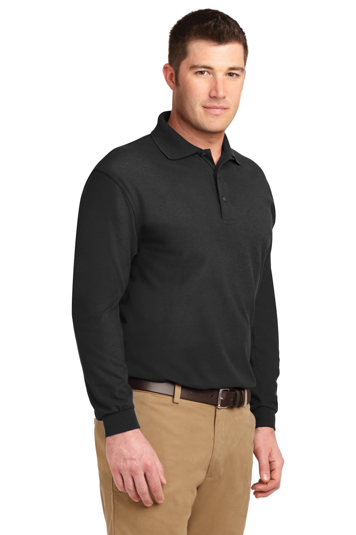 Black Port Authority Silk Touch Long Sleeve Polo. K500LS