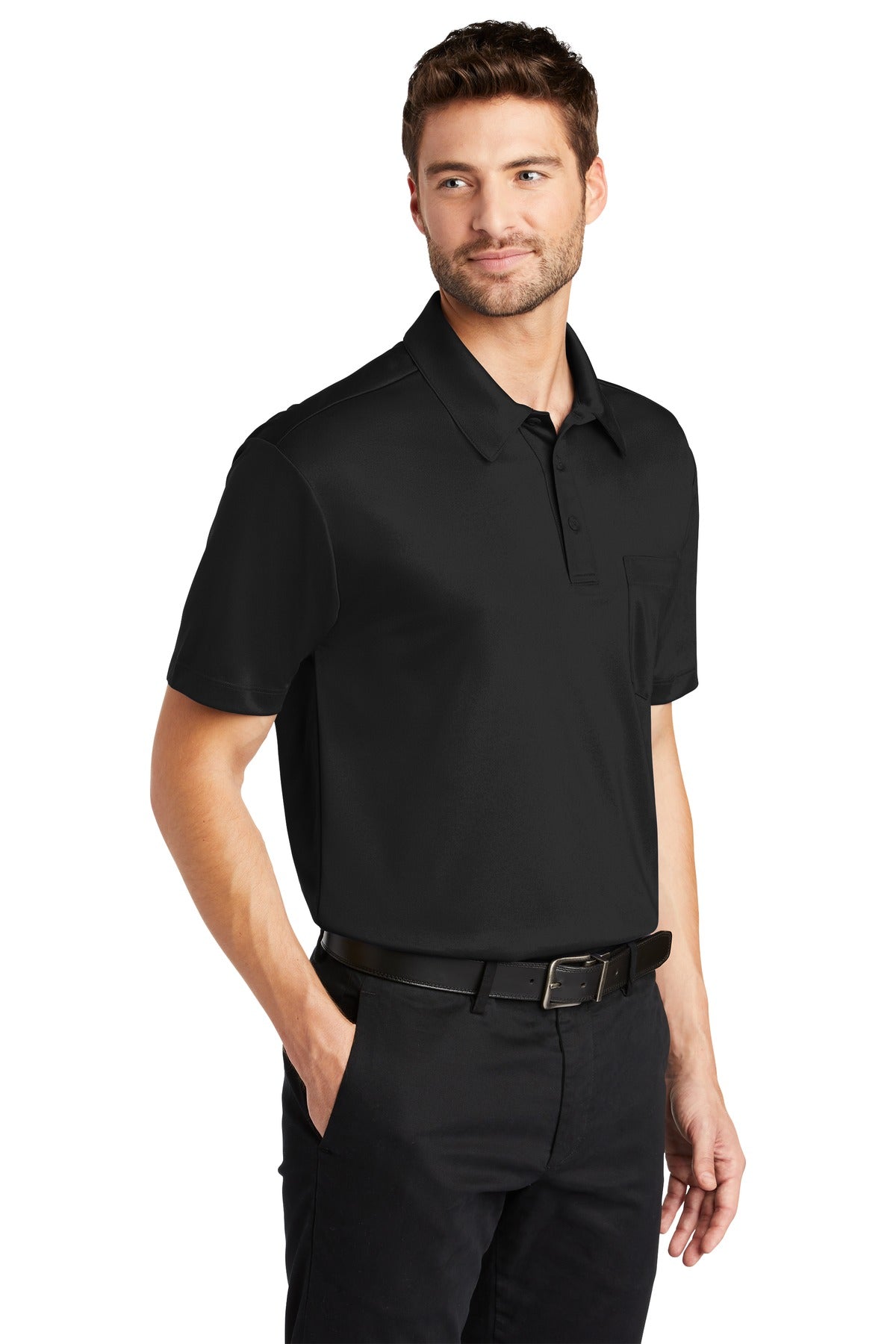 Black Port Authority Silk Touch Performance Pocket Polo. K540P
