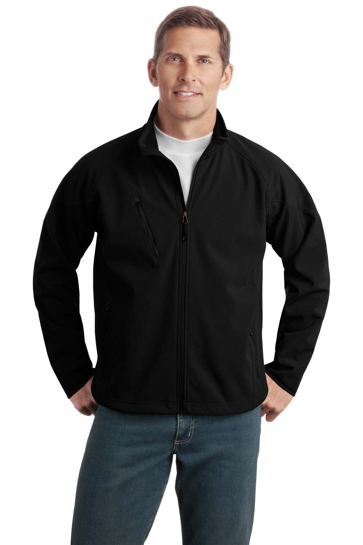 Black Port Authority Tall Textured Soft Shell Jacket. TLJ705