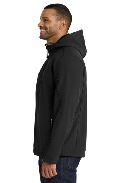 Black Port Authority Textured Hooded Soft Shell Jacket. J706