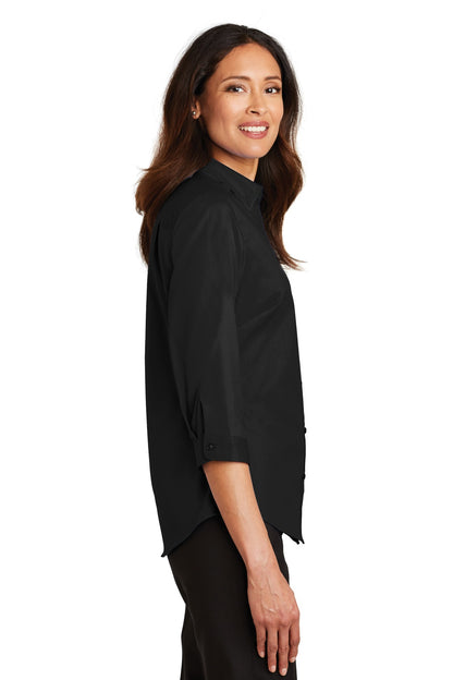 Black Port Authority Women's 3/4-Sleeve SuperPro Twill Shirt. L665