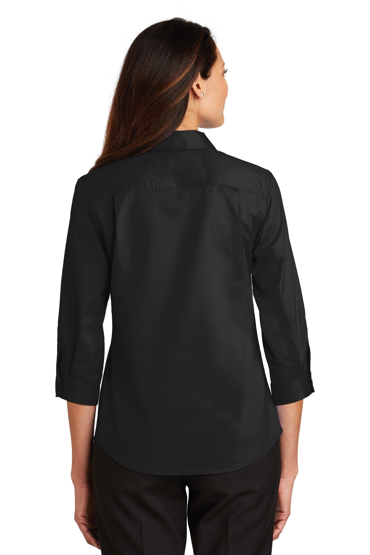 Black Port Authority Women's 3/4-Sleeve SuperPro Twill Shirt. L665