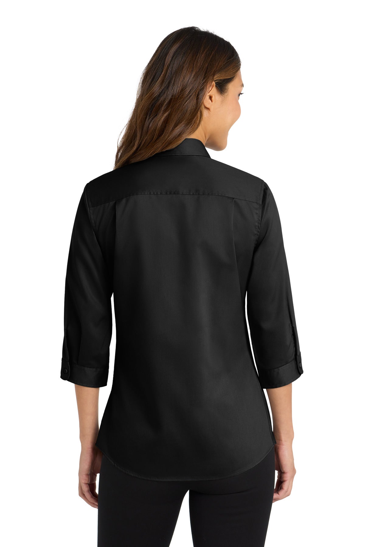 Black Port Authority Women's 3/4-Sleeve SuperPro Twill Shirt. L665