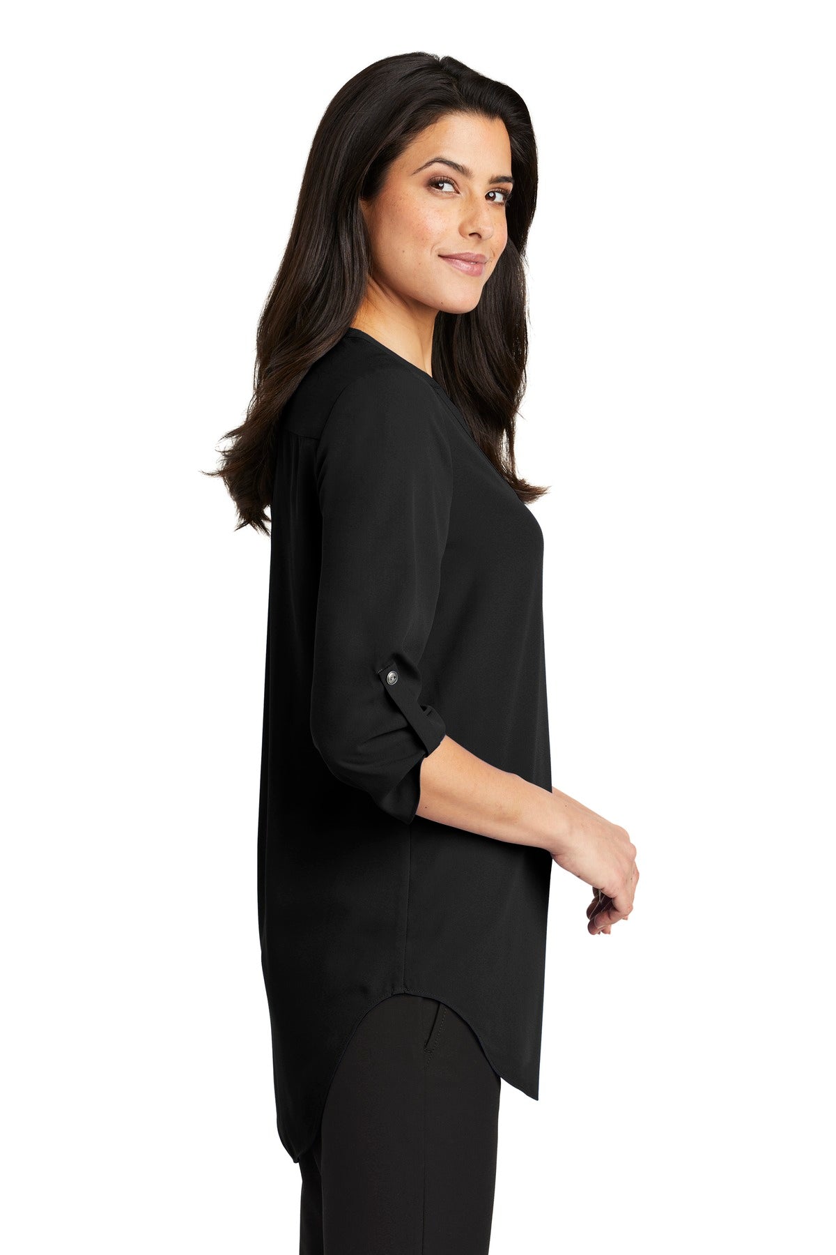 Black Port Authority Women's 3/4-Sleeve Tunic Blouse. LW701
