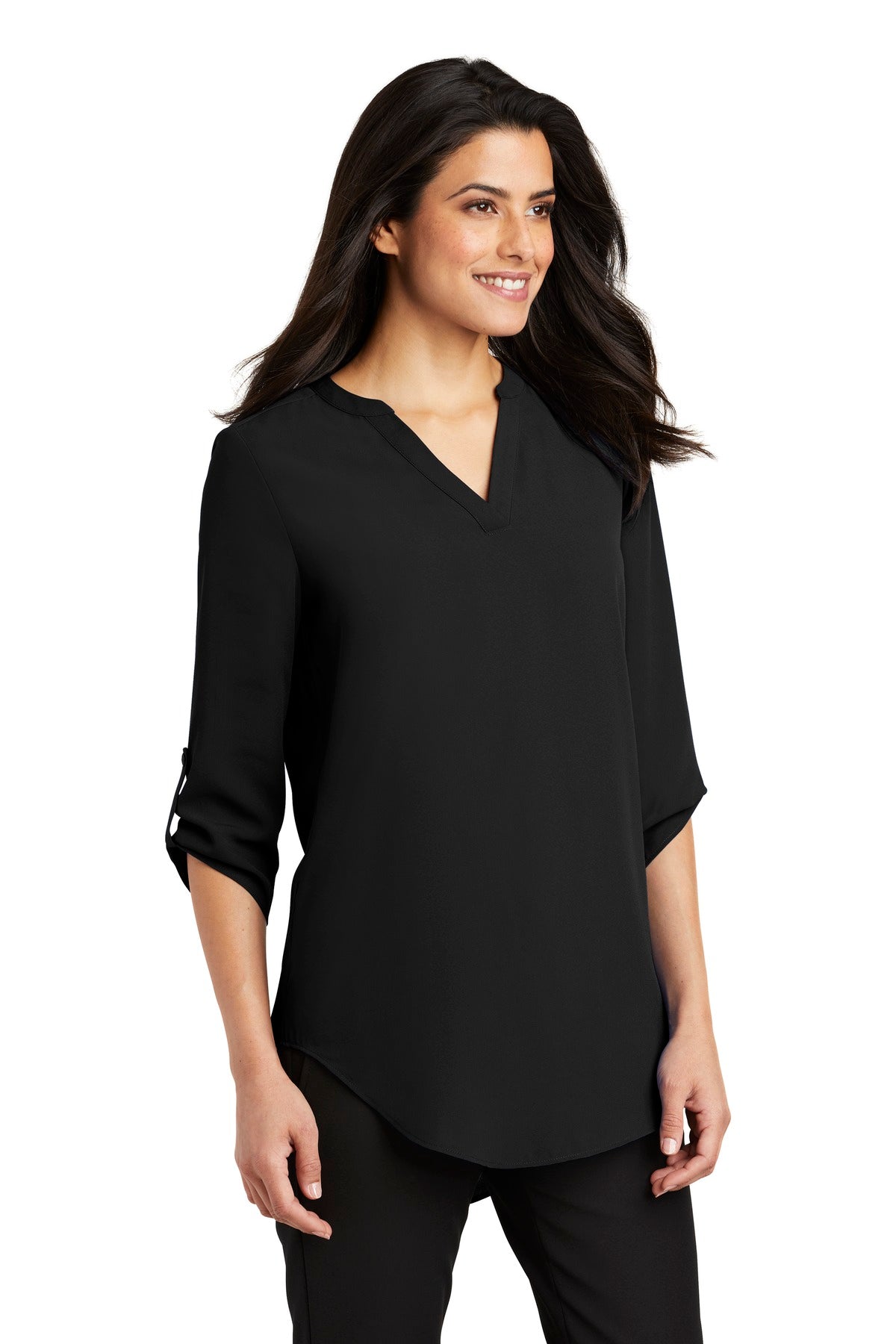 Black Port Authority Women's 3/4-Sleeve Tunic Blouse. LW701