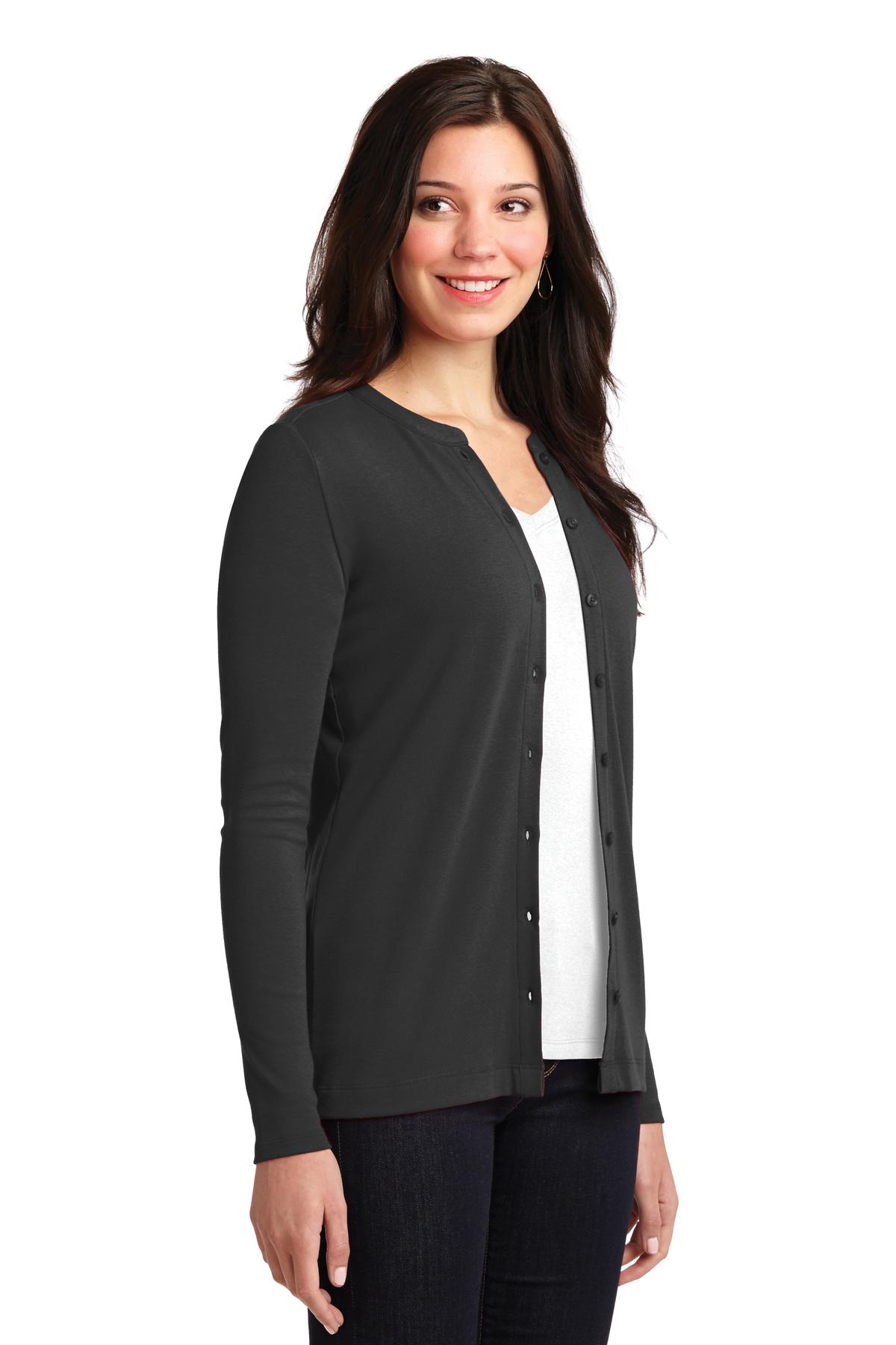 Black Port Authority Women's Concept Stretch Button-Front Cardigan. LM1008
