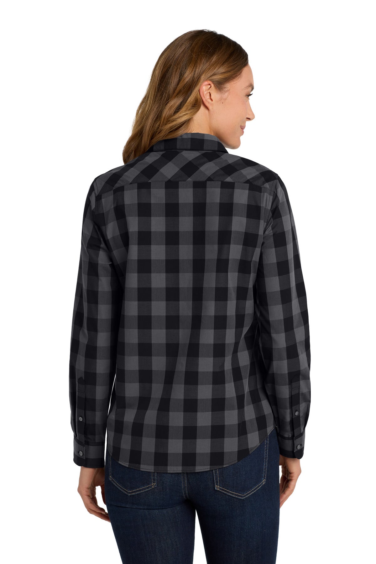 Black Port Authority Women's Everyday Plaid Shirt. LW670