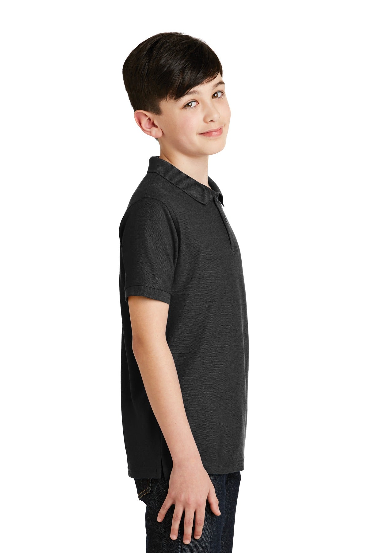 Black Port Authority Youth Silk Touch Polo. Y500