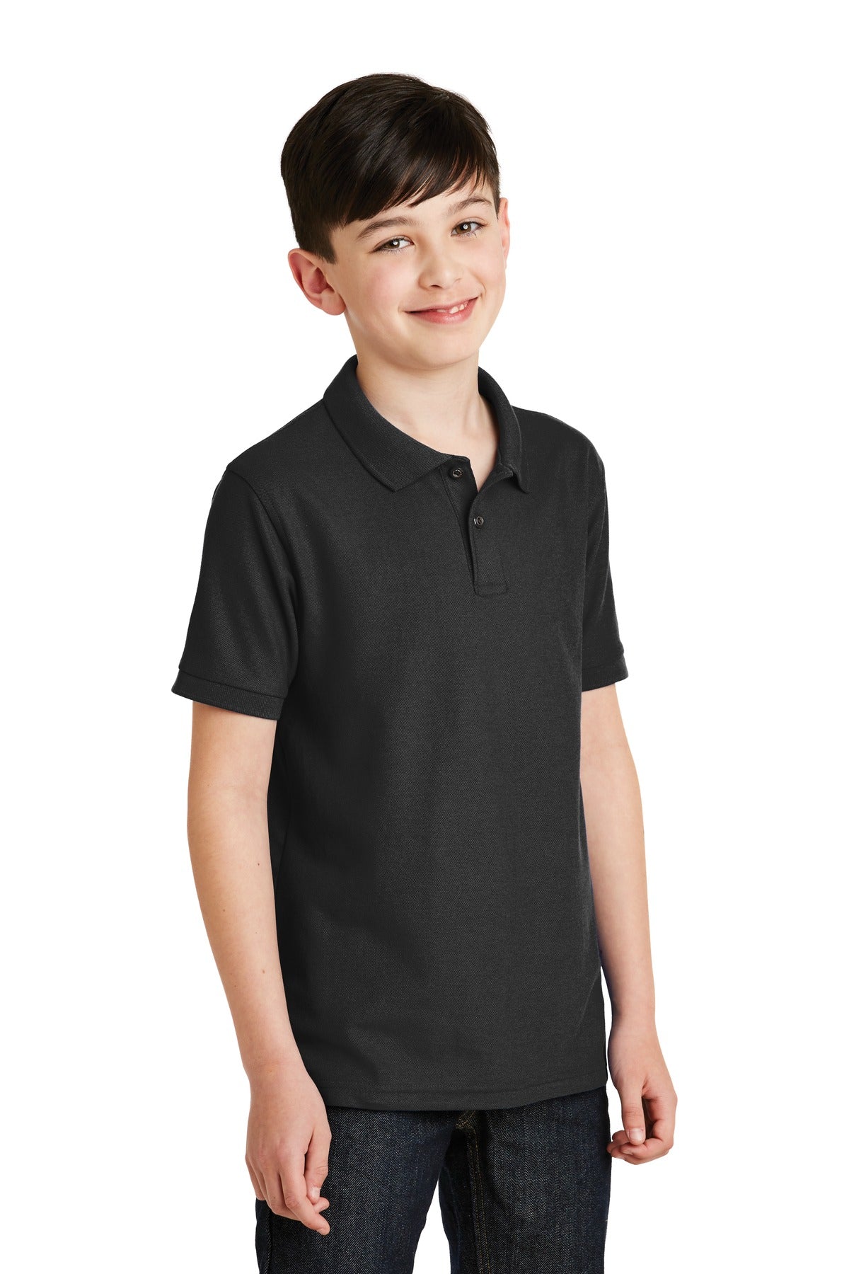 Black Port Authority Youth Silk Touch Polo. Y500