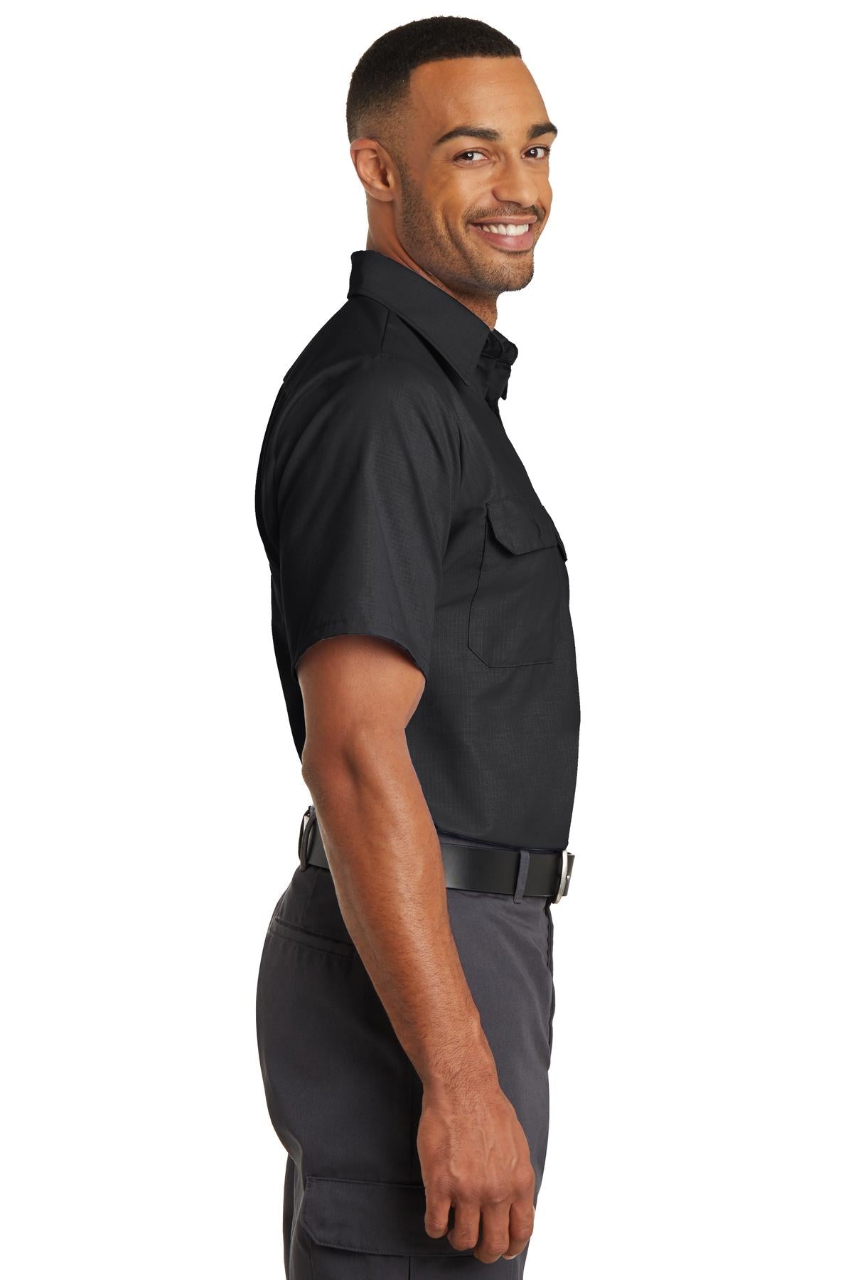 Black Red Kap Short Sleeve Solid Ripstop Shirt. SY60
