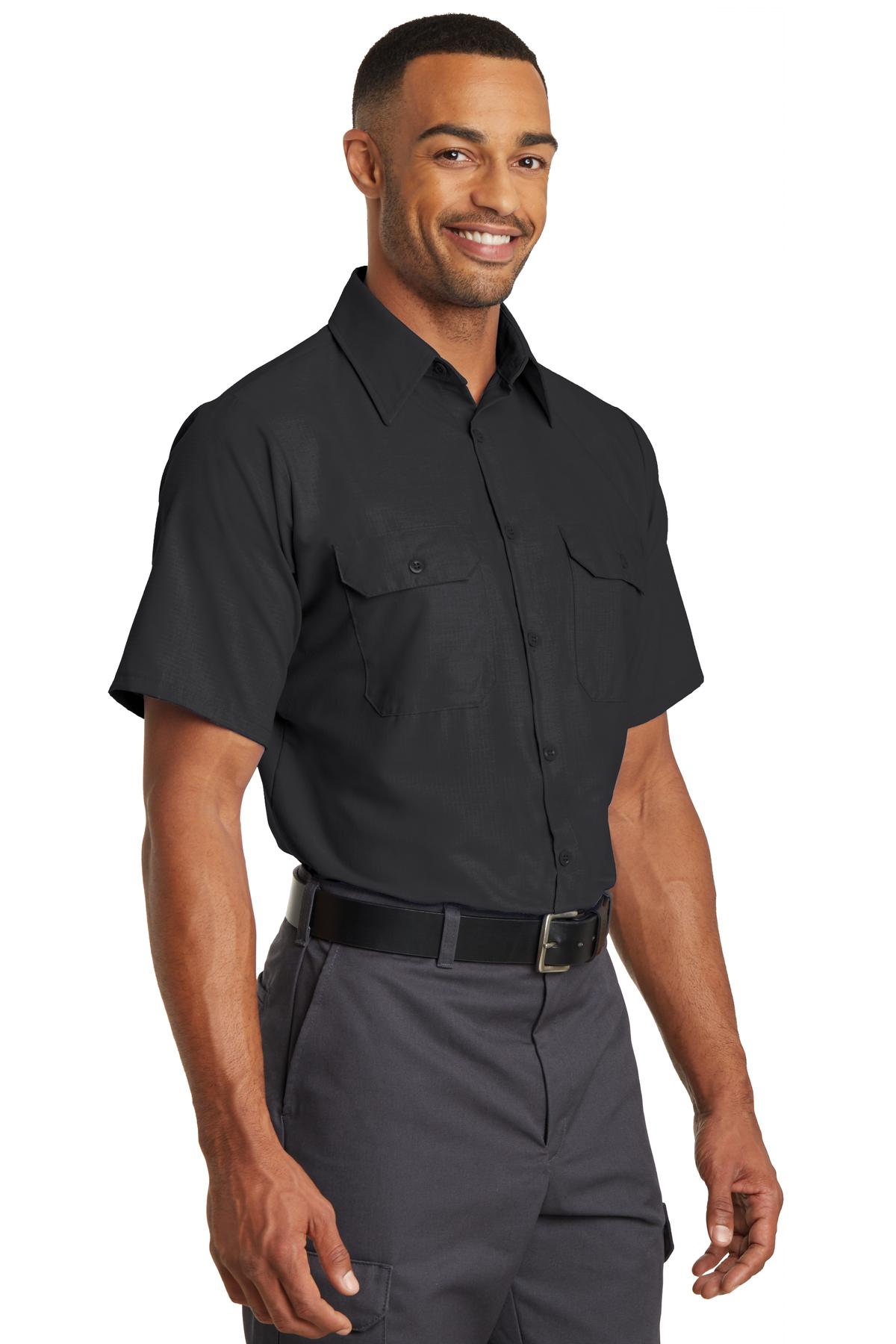 Black Red Kap Short Sleeve Solid Ripstop Shirt. SY60