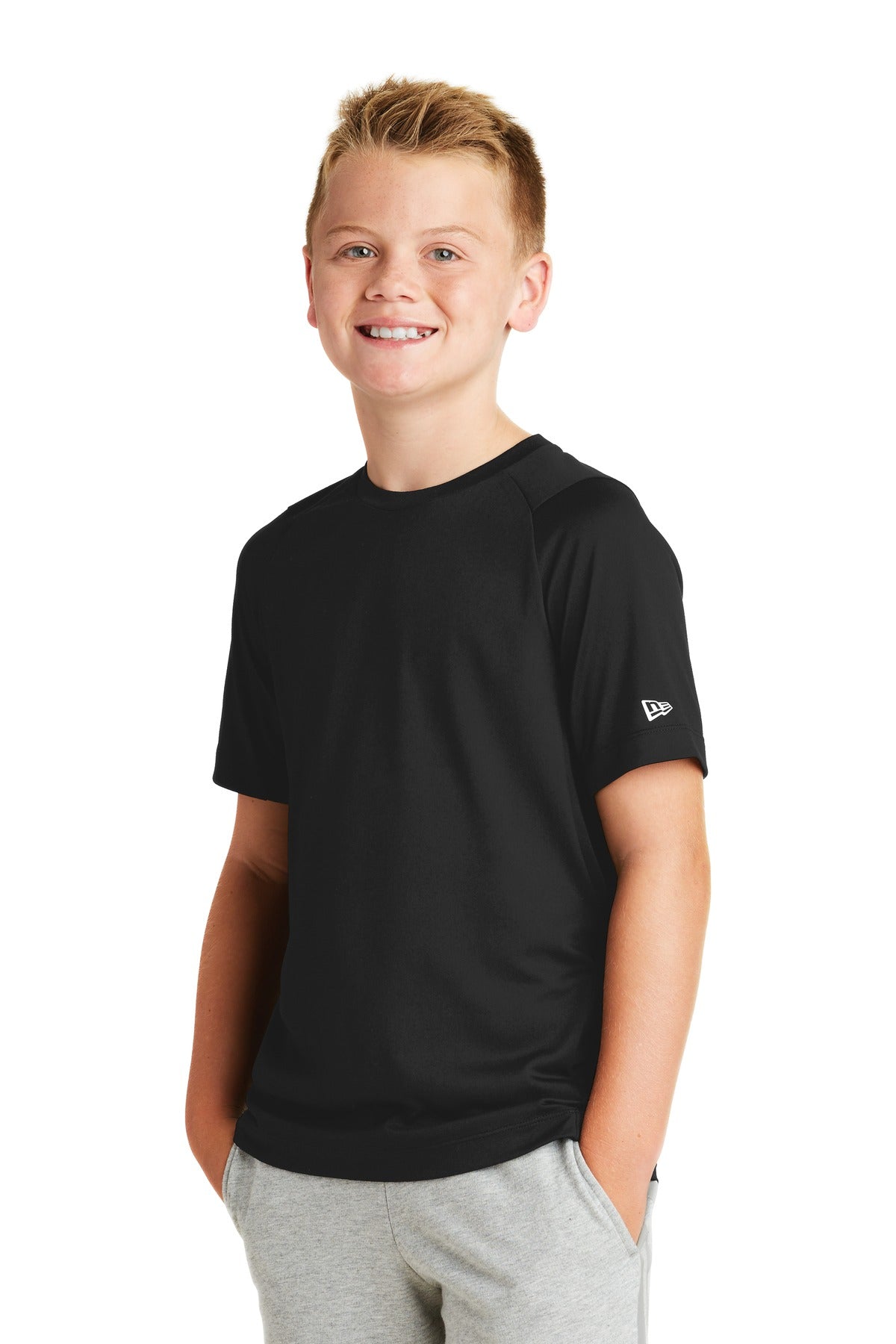 Black Solid New Era Youth Series Performance Crew Tee. YNEA200