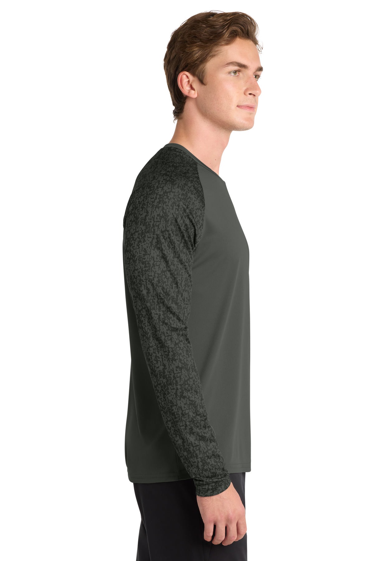 Black Sport-Tek Long Sleeve Digi Camo Tee. ST460LS