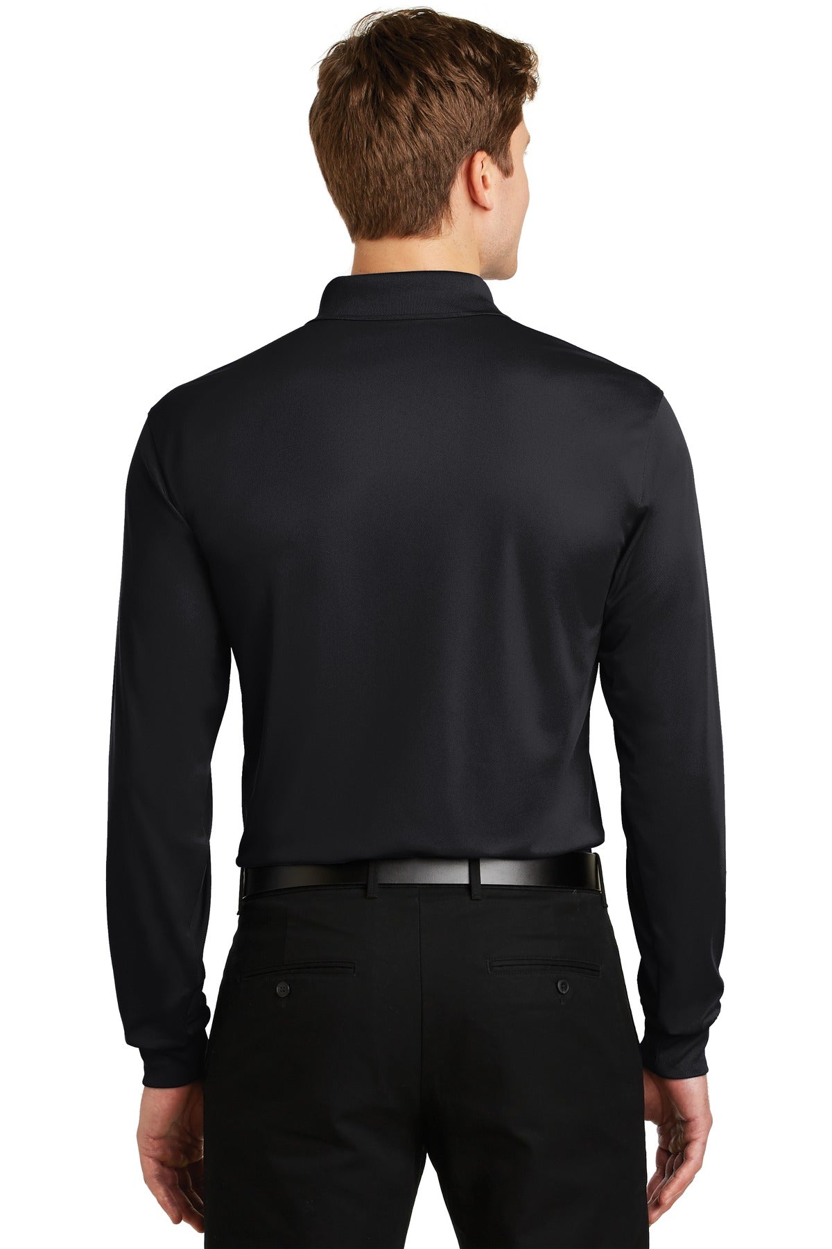 Black Sport-Tek Long Sleeve Micropique Sport-Wick Polo. ST657