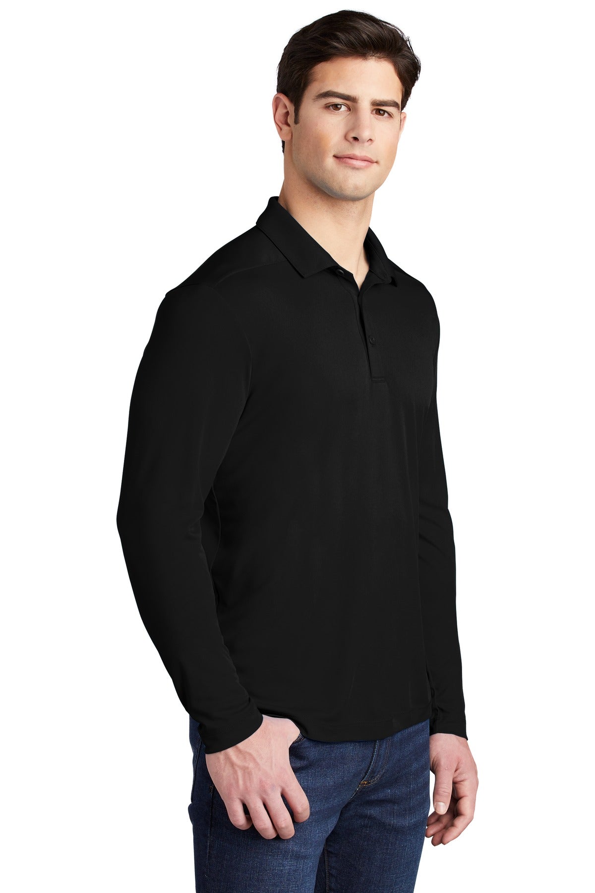Black Sport-Tek Posi-UV Pro Long Sleeve Polo. ST520LS