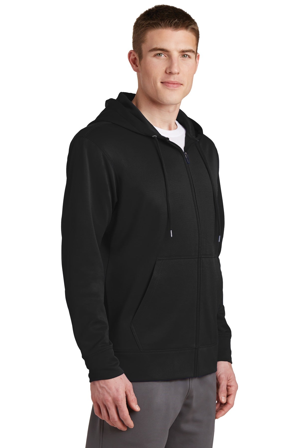 Black Sport-Tek Sport-Wick Fleece Full-Zip Hooded Jacket. ST238