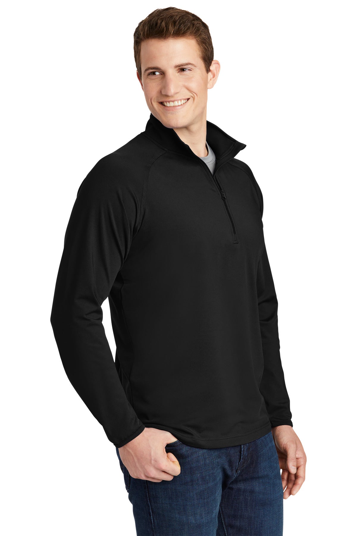 Black Sport-Tek Sport-Wick Stretch 1/4-Zip Pullover. ST850