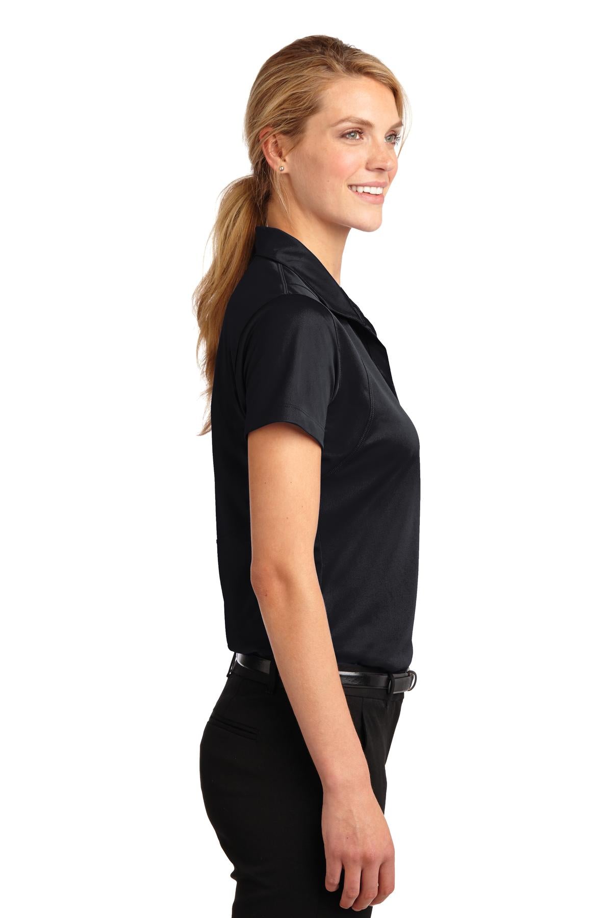 Black Sport-Tek Women's Micropique Sport-Wick Polo. LST650