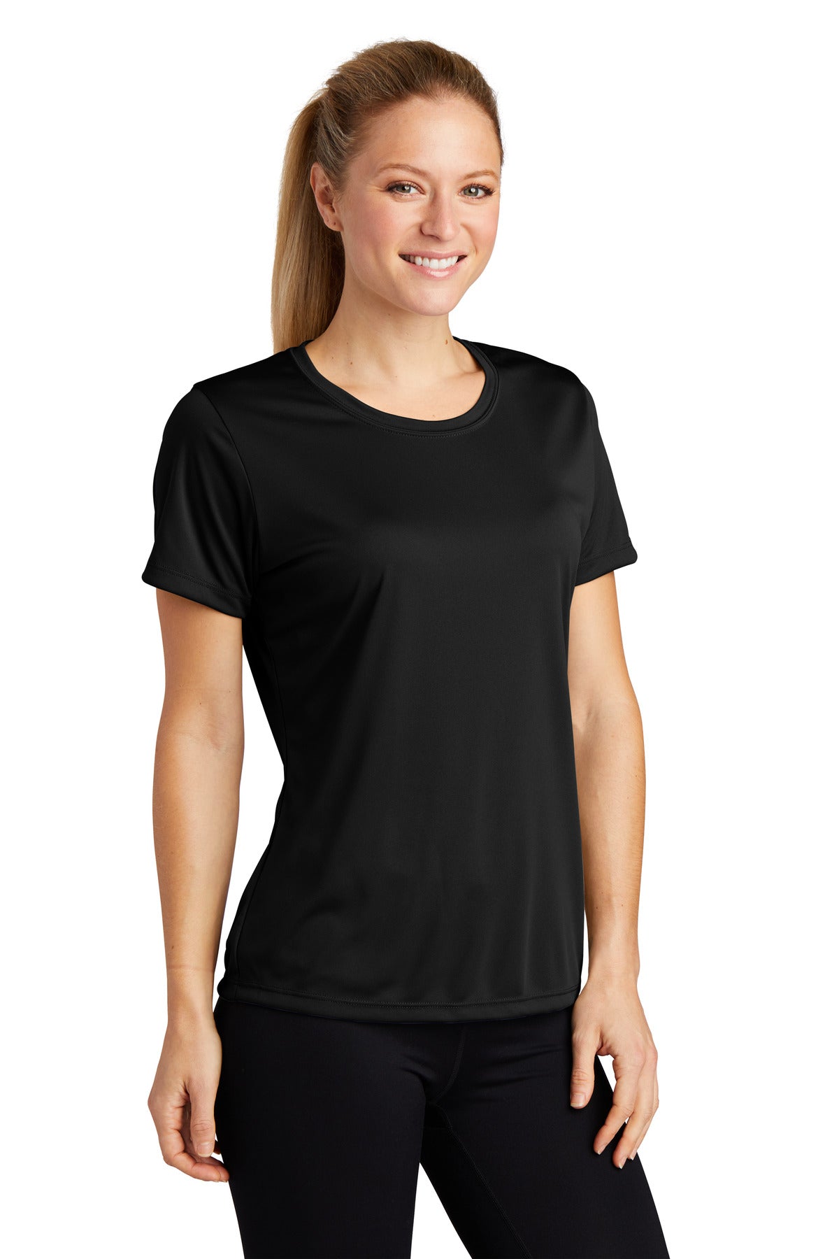 Black Sport-Tek Women's PosiCharge Competitor Tee. LST350