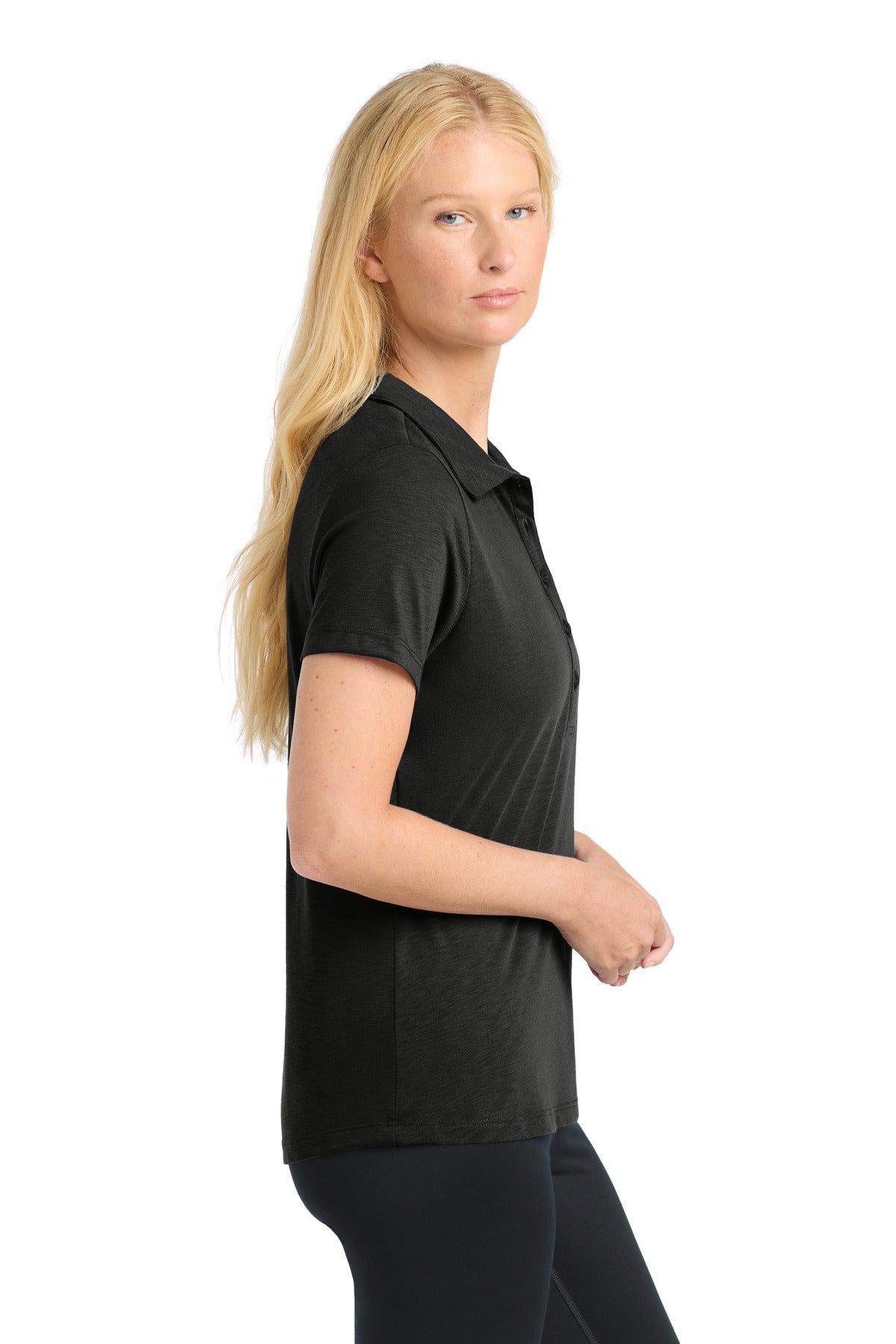 Black Sport-Tek Women's PosiCharge Strive Polo. LST530