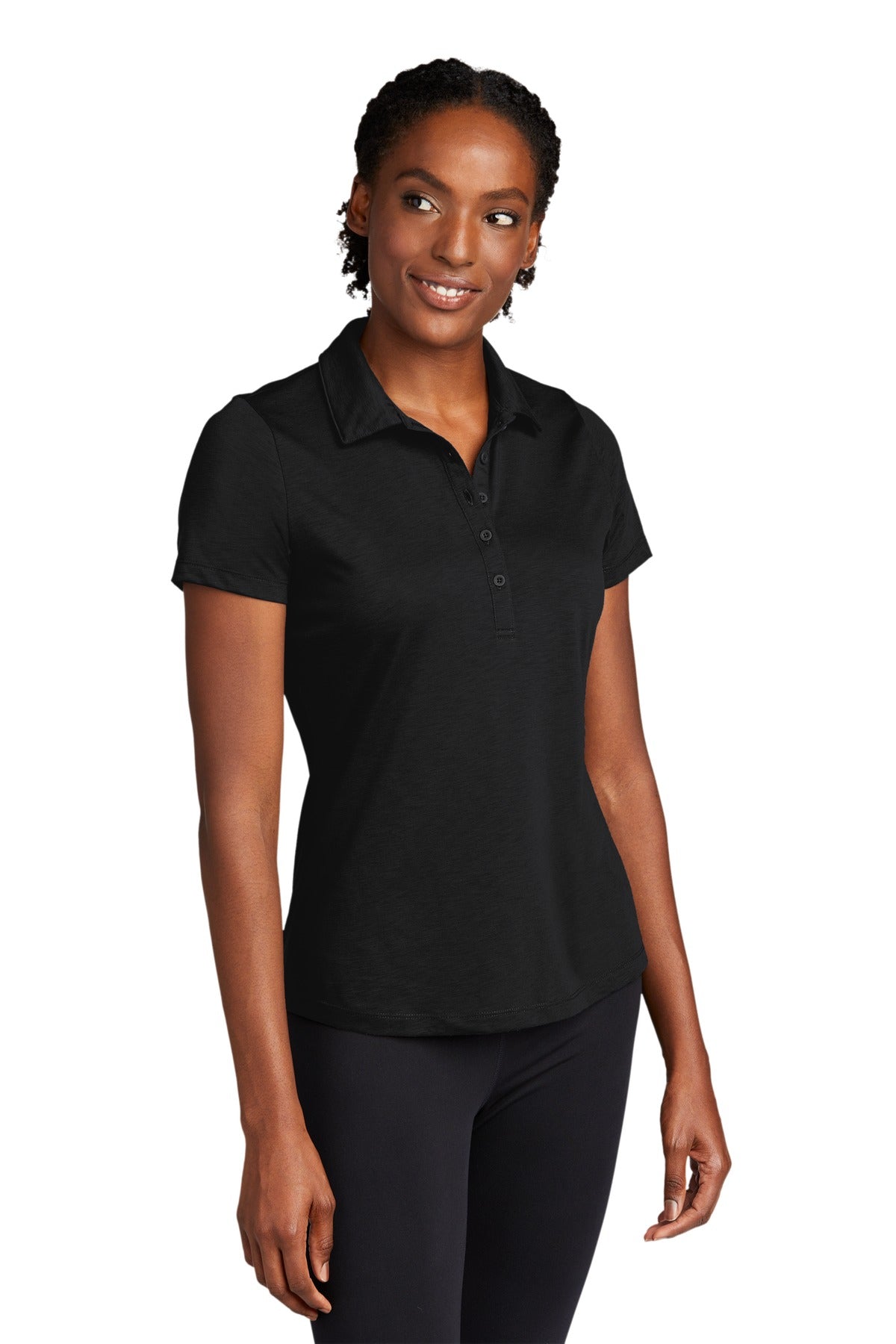 Black Sport-Tek Women's PosiCharge Strive Polo. LST530