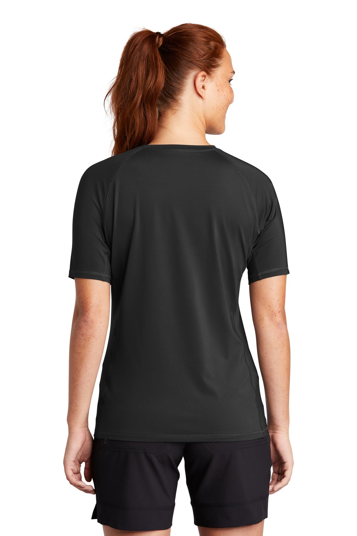 Black Sport-Tek Women's Rashguard Tee. LST470