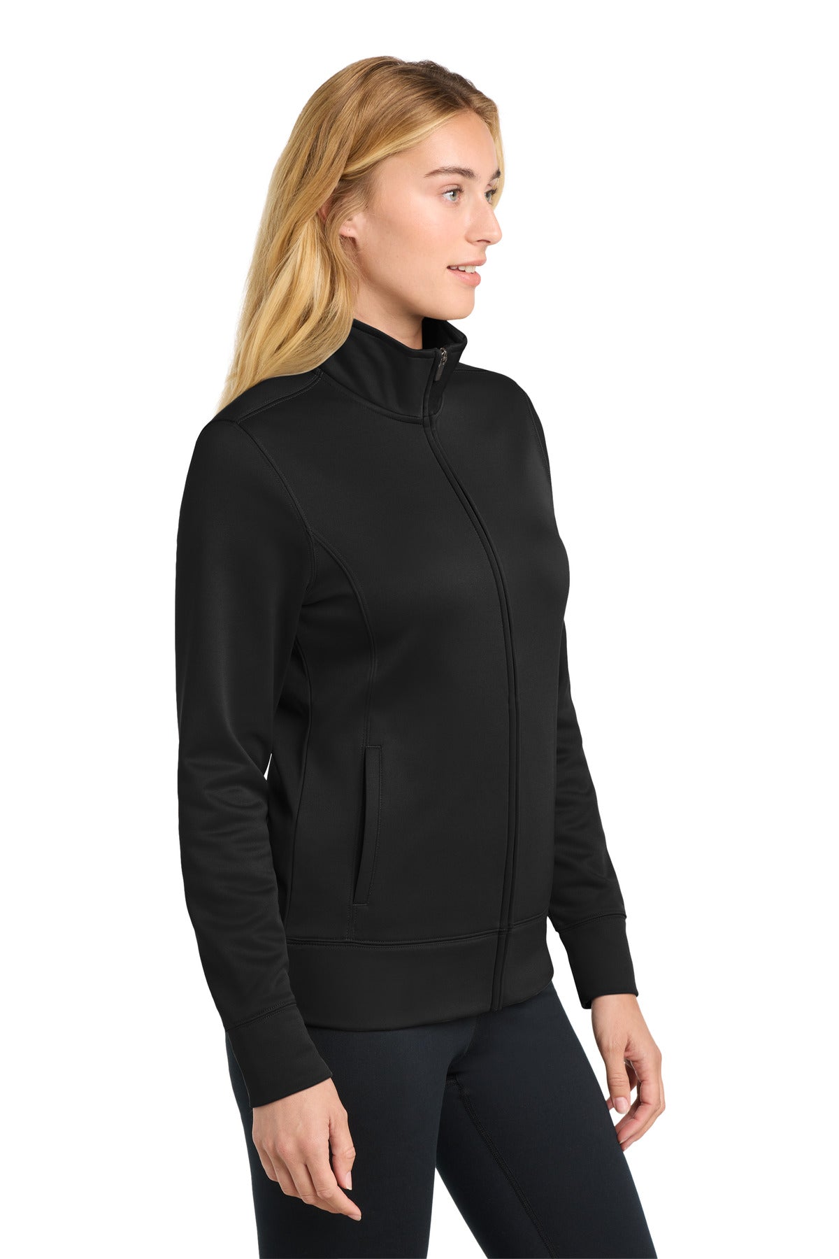 Black Sport-Tek Women's Sport-Wick Fleece Full-Zip Jacket. LST241