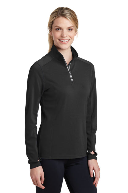 Black Sport-Tek Women's Sport-Wick Textured 1/4-Zip Pullover. LST860