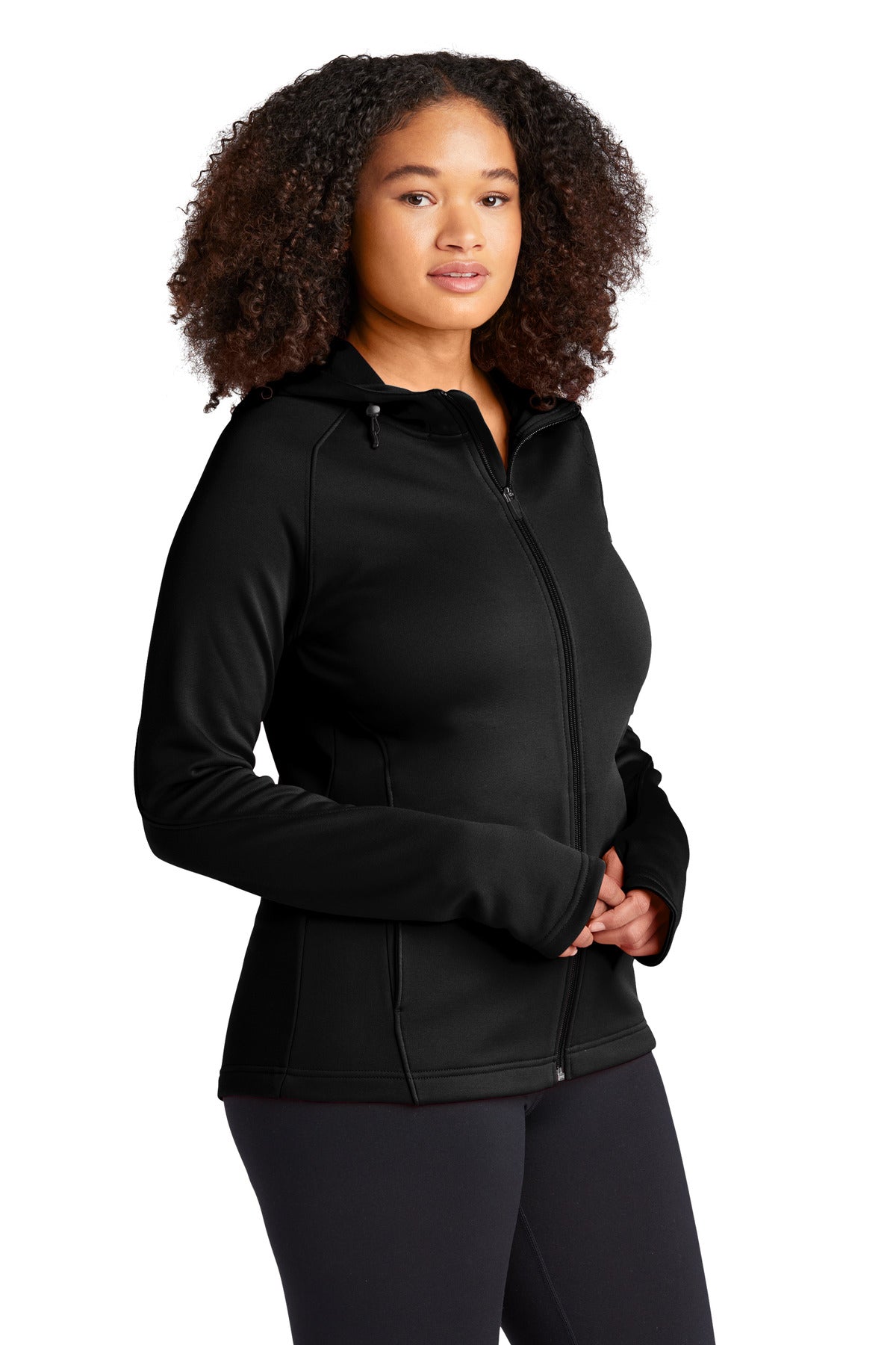 Black Sport-Tek Women's Tech Fleece Full-Zip Hooded Jacket. L248