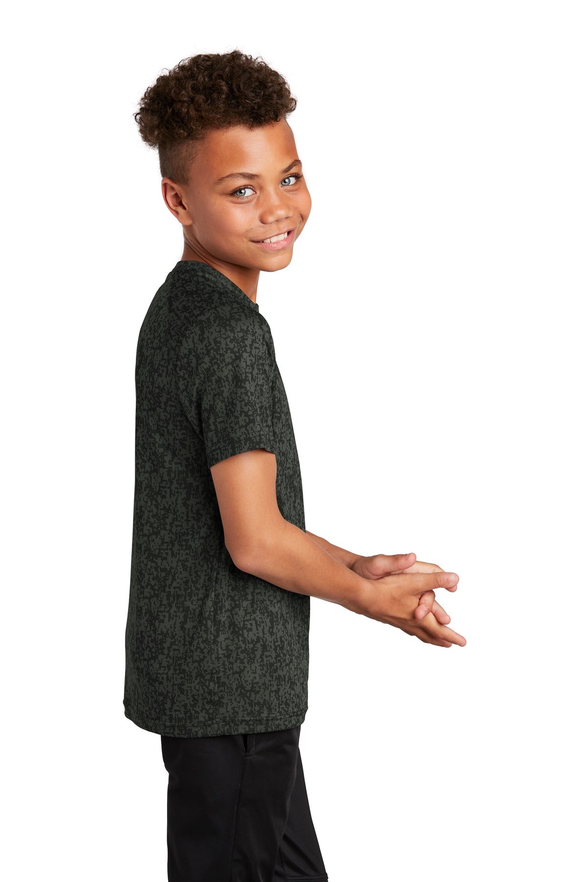 Black Sport-Tek Youth Digi Camo Tee. YST460