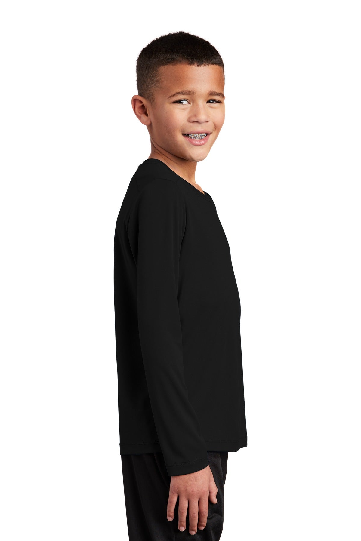 Black Sport-Tek Youth Posi-UV Pro Long Sleeve Tee. YST420LS