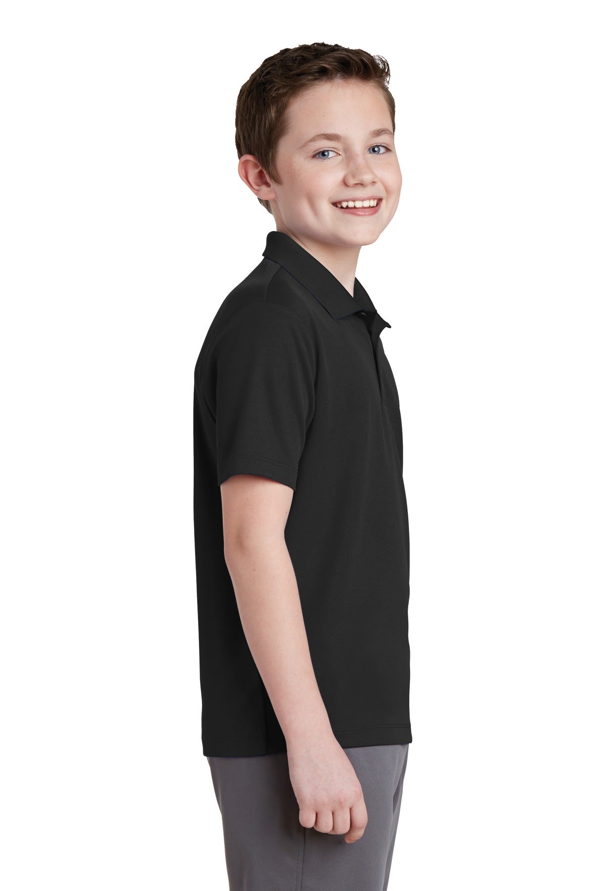 Black Sport-Tek Youth PosiCharge RacerMesh Polo. YST640