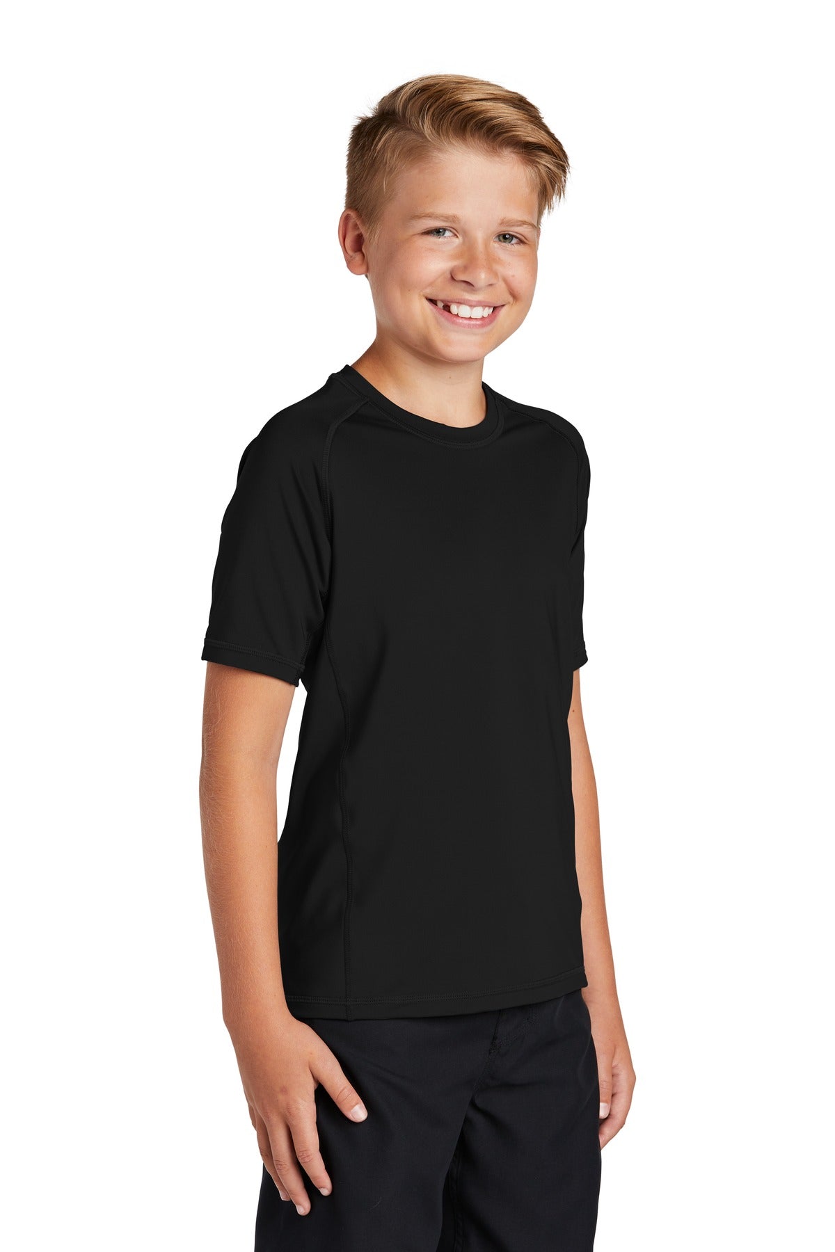 Black Sport-Tek Youth Rashguard Tee. YST470