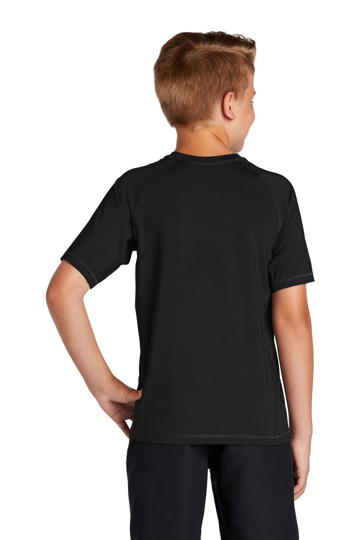 Black Sport-Tek Youth Rashguard Tee. YST470