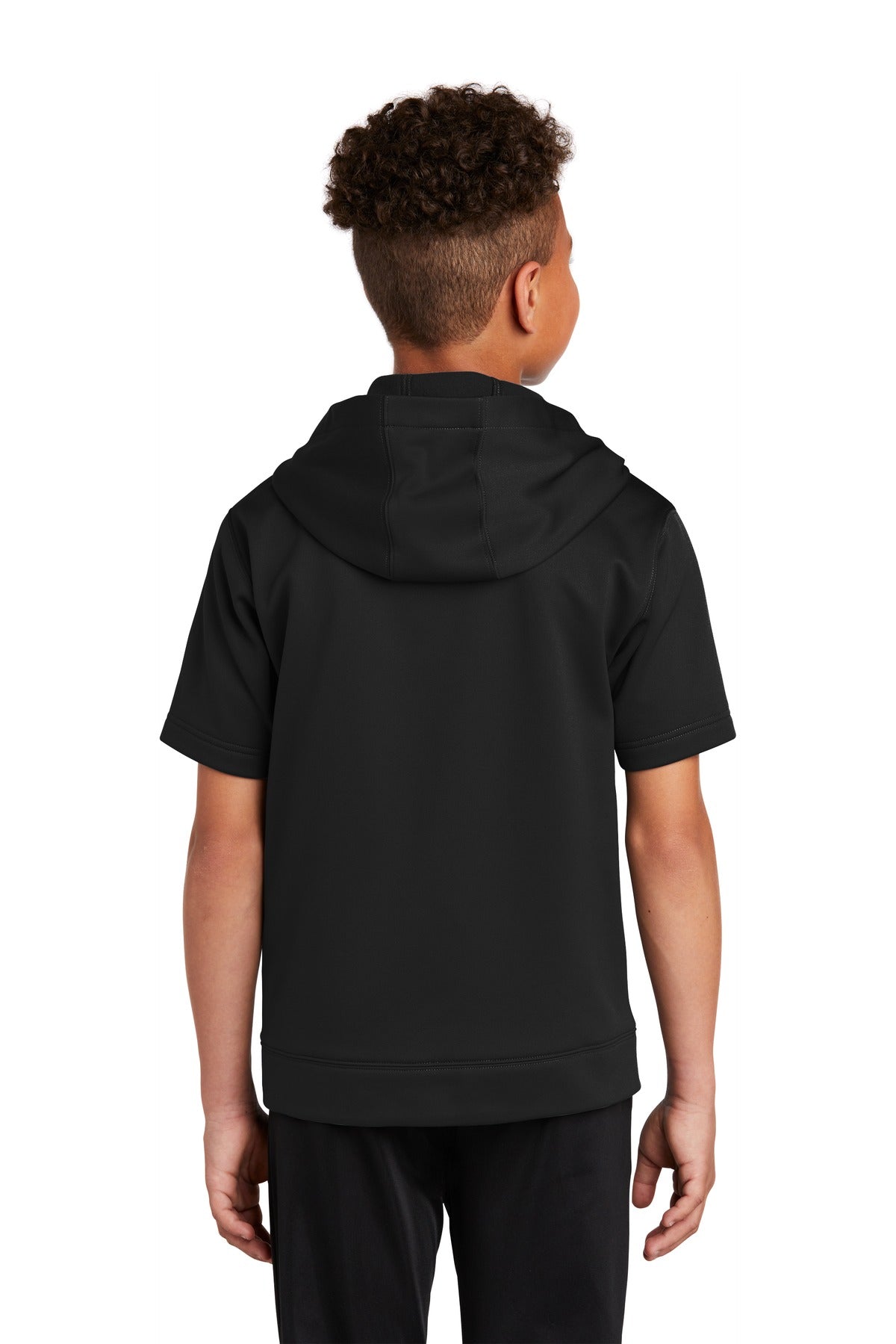 Black Sport-Tek Youth Sport-Wick Fleece Short Sleeve Hooded Pullover. YST251