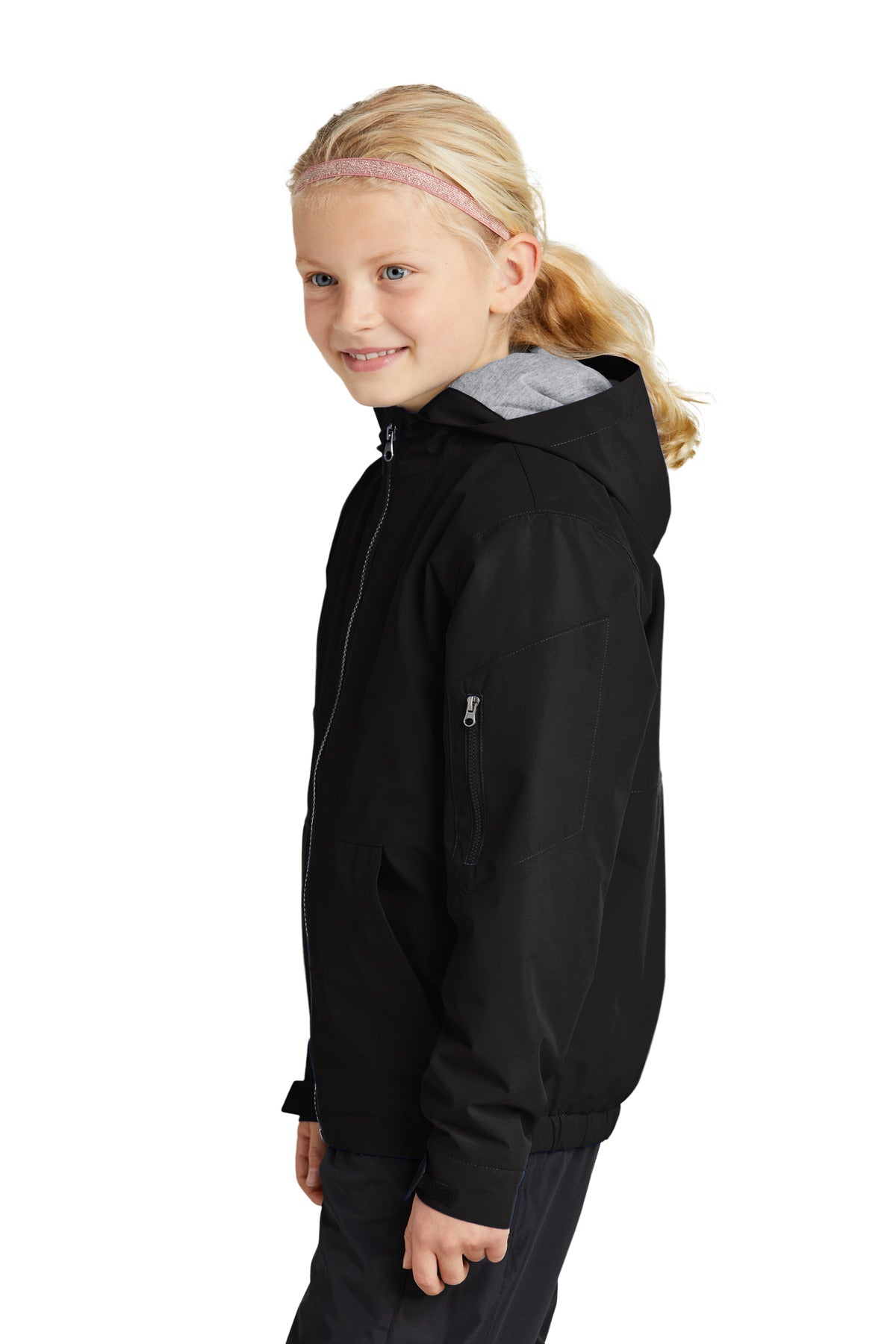 Black Sport-Tek Youth Waterproof Insulated Jacket YST56