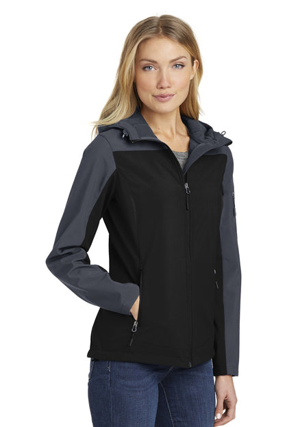 Black/Batl Gry Port Authority Women's Hooded Core Soft Shell Jacket. L335