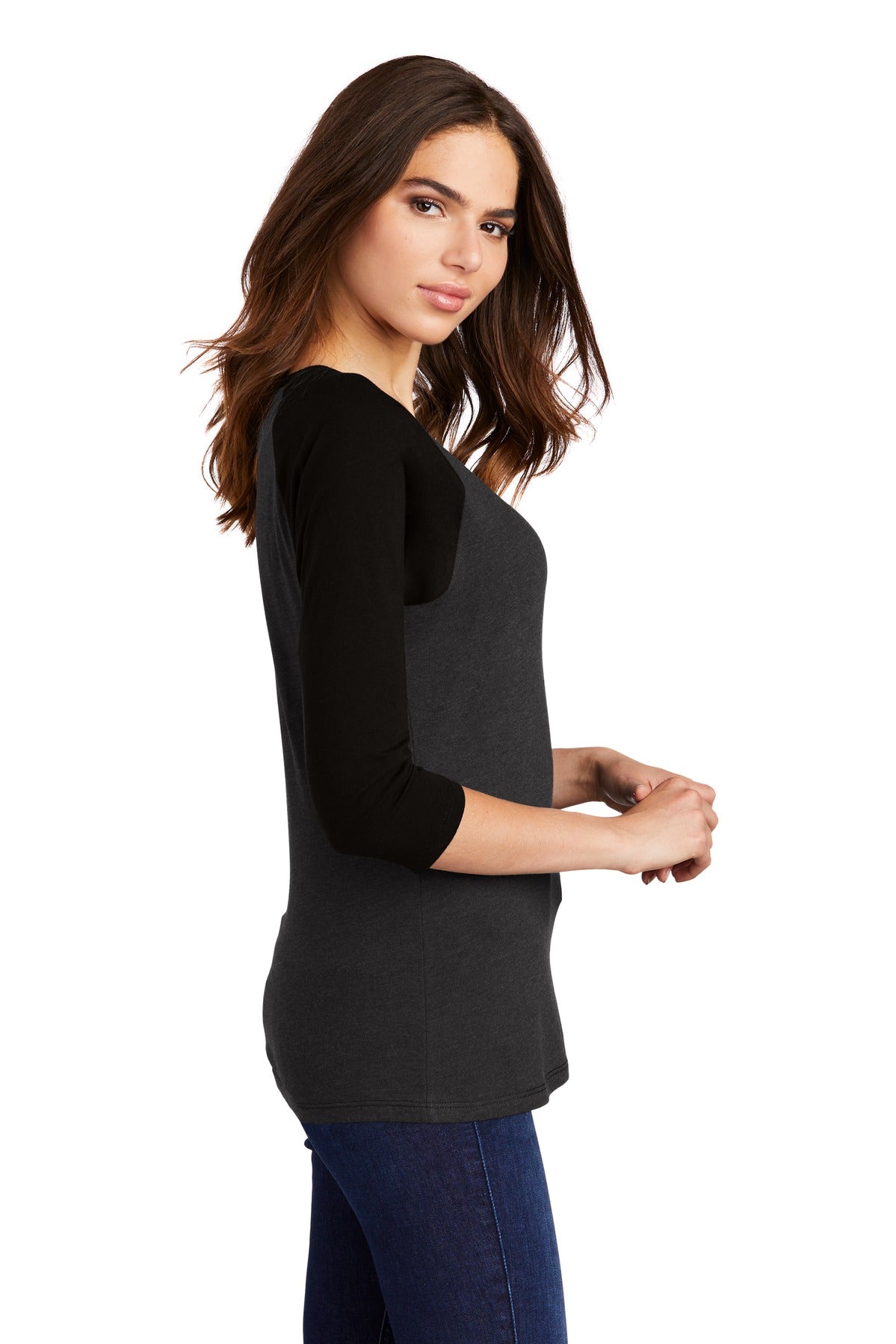 Black/Black Fr District Women's Perfect Tri 3/4-Sleeve Raglan. DM136L