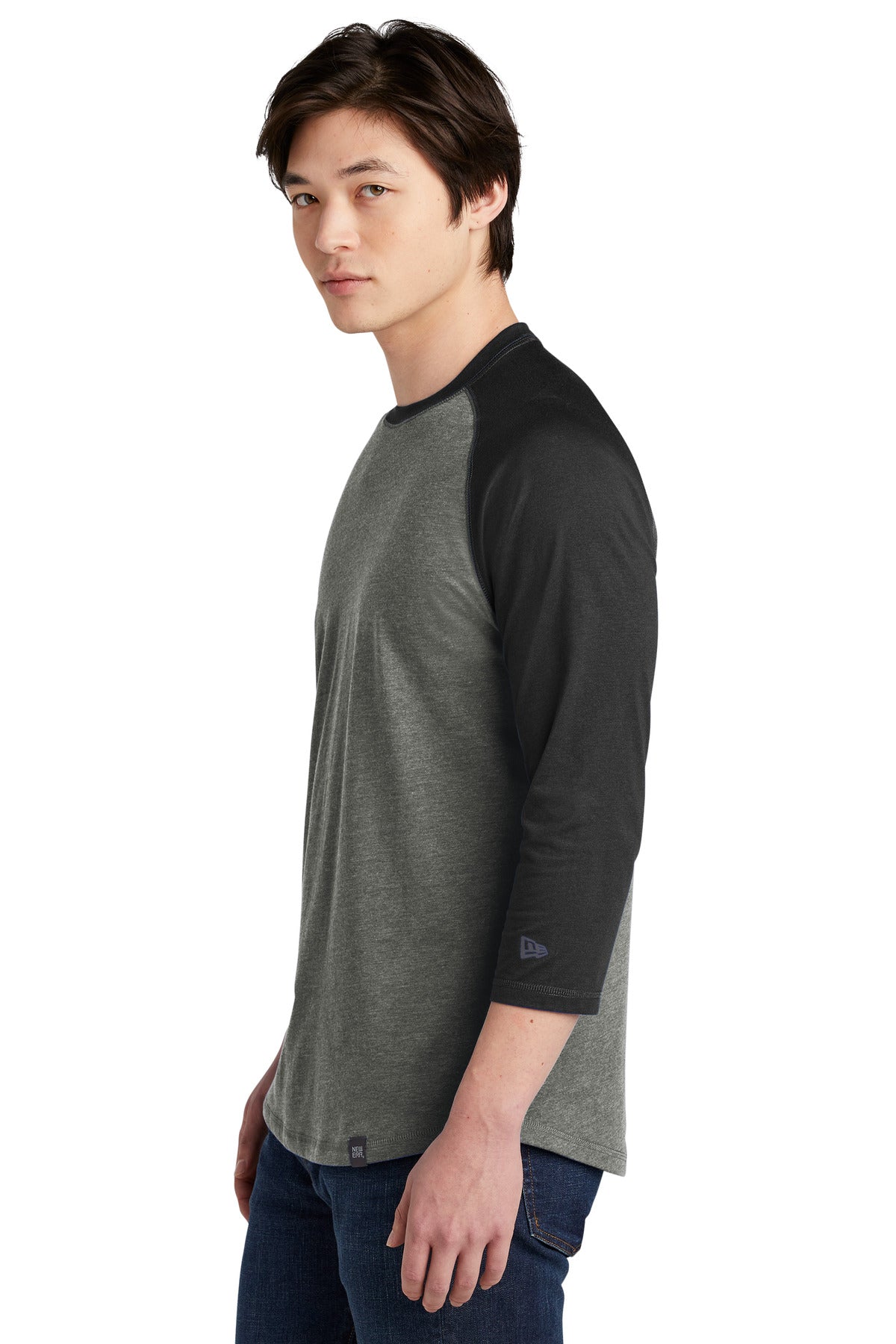 Black/Black Tw New Era Heritage Blend 3/4-Sleeve Baseball Raglan Tee. NEA104