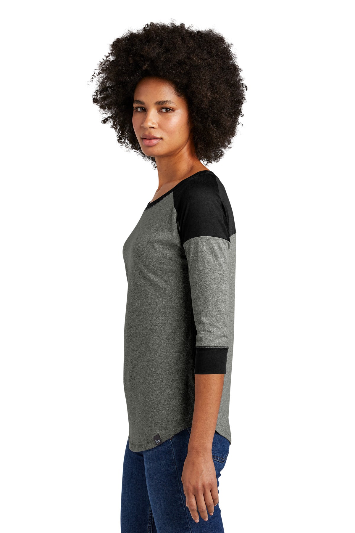 Black/Black Tw New Era Women's Heritage Blend 3/4-Sleeve Baseball Raglan Tee. LNEA104