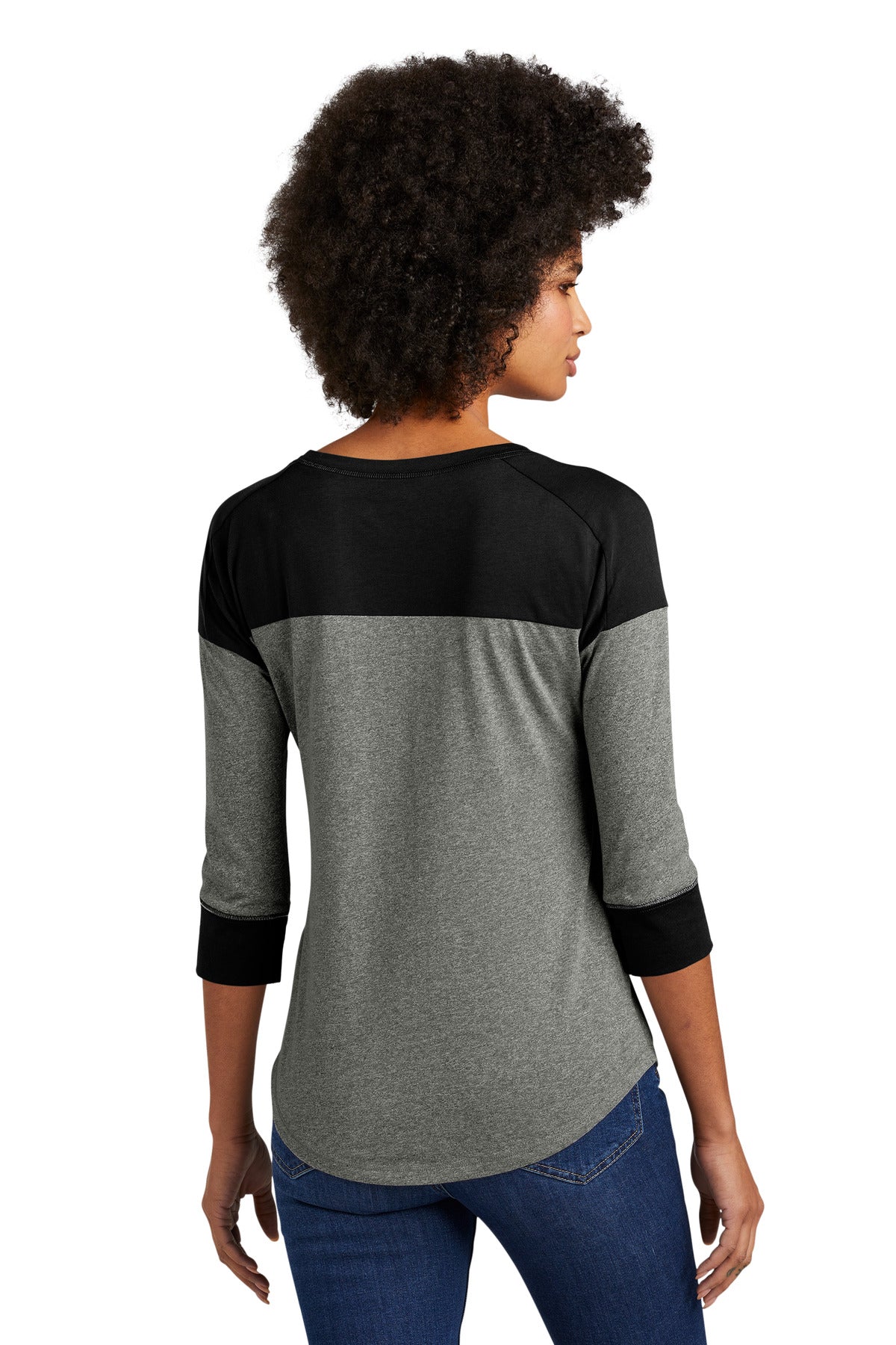 Black/Black Tw New Era Women's Heritage Blend 3/4-Sleeve Baseball Raglan Tee. LNEA104