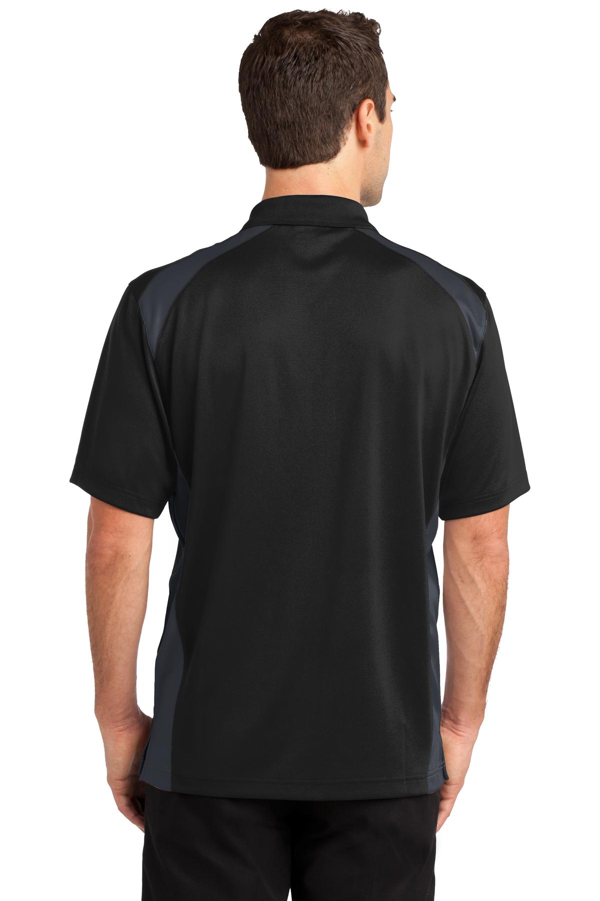 Black/Charcoal CornerStone Select Snag-Proof Two Way Colorblock Pocket Polo. CS416