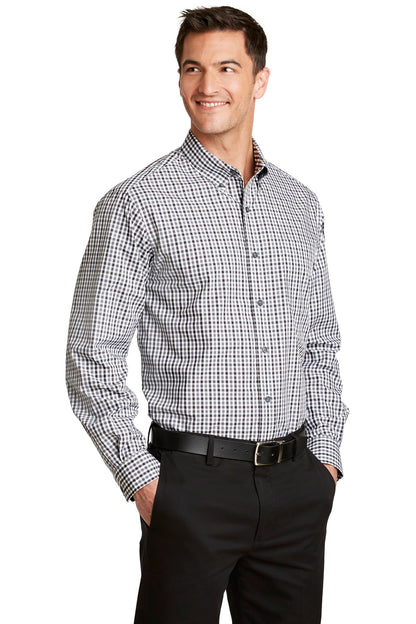 Black/Charcoal Port Authority Long Sleeve Gingham Easy Care Shirt. S654