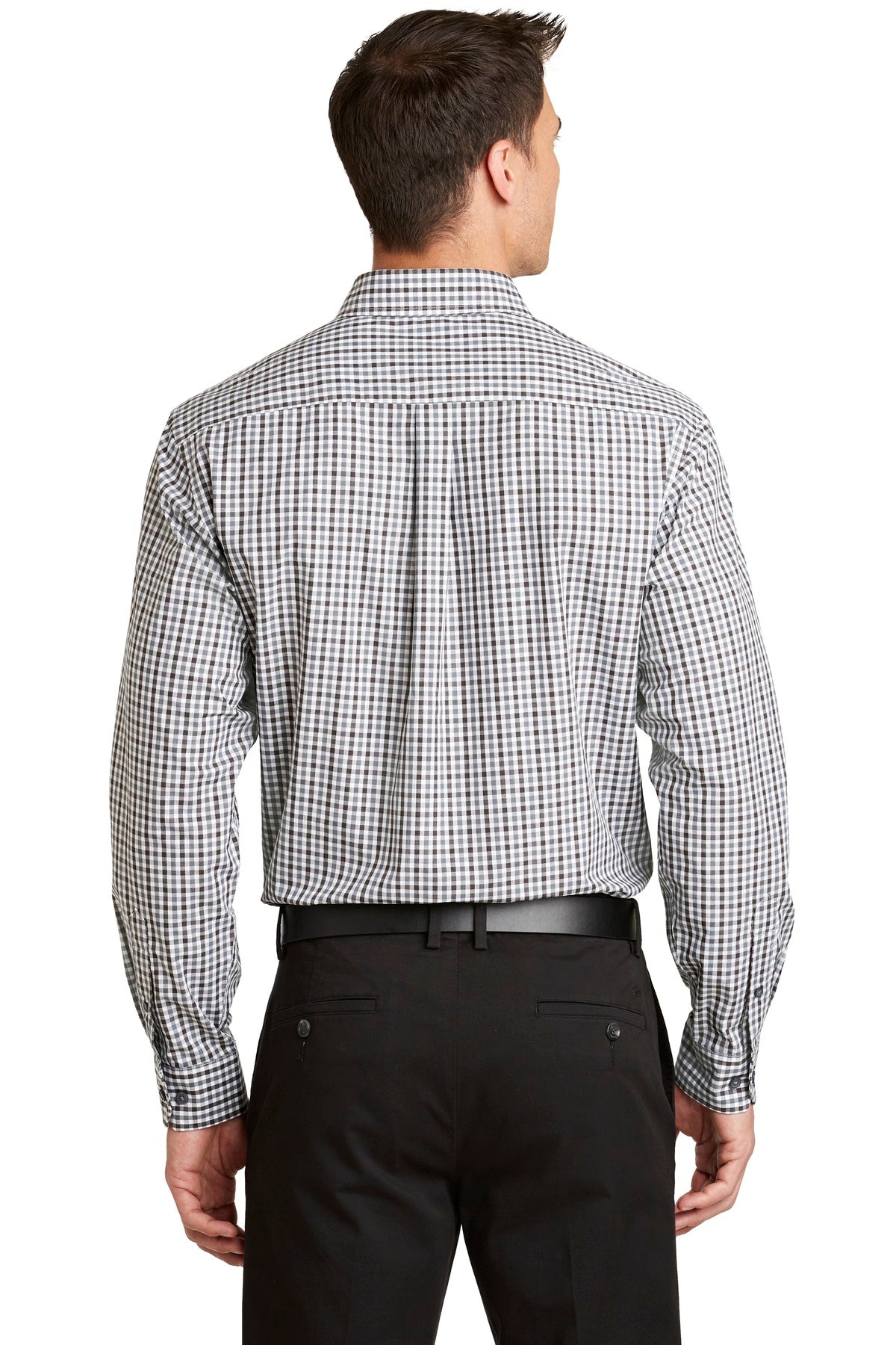 Black/Charcoal Port Authority Long Sleeve Gingham Easy Care Shirt. S654