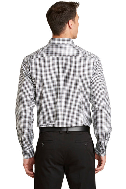 Black/Charcoal Port Authority Long Sleeve Gingham Easy Care Shirt. S654