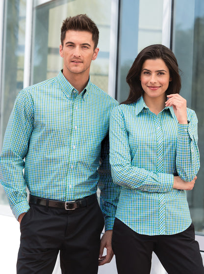 Black/Charcoal Port Authority Long Sleeve Gingham Easy Care Shirt. S654