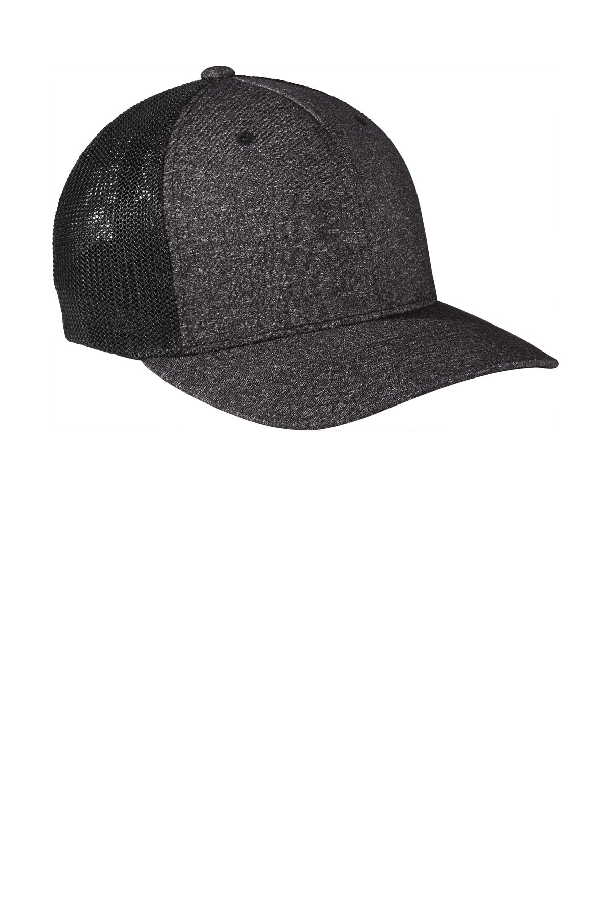 Black/Dk Ch He Port Authority Flexfit Melange Mesh Back Trucker Cap C302