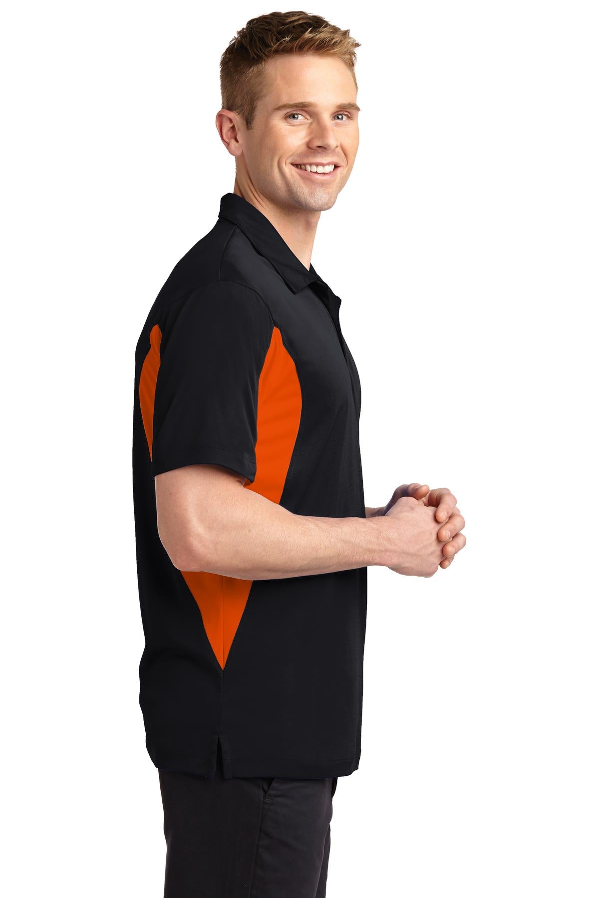 Black/Dp Orng Sport-Tek Tall Side Blocked Micropique Sport-Wick Polo. TST655