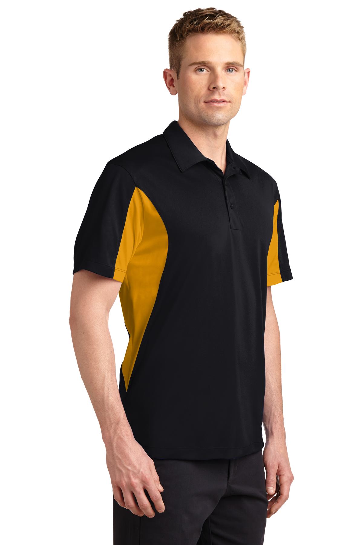 Black/Gold Sport-Tek Tall Side Blocked Micropique Sport-Wick Polo. TST655